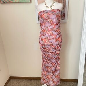 Resa Kristina Mesh Midi Dress In Coral Seashell Size Medium
